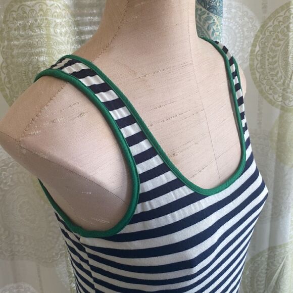 Green Envelope. White & Navy striped tank with green trim. Stretch material. S. - Picture 4 of 4